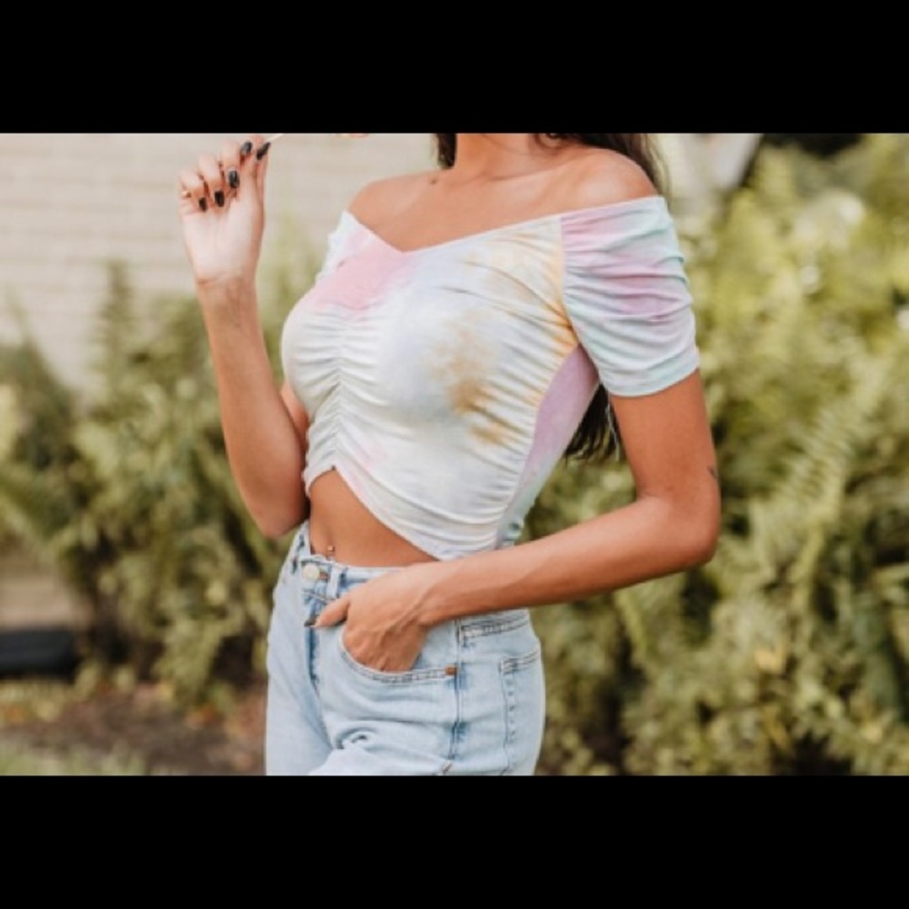 NWT Ruched Crop Top Pink Multi